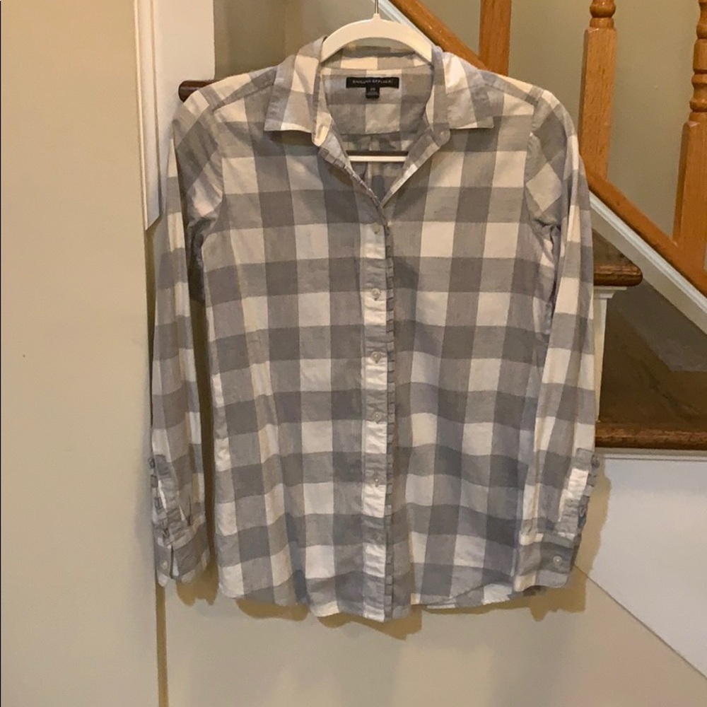 Banana Republic plaid flannel with ruffle detail